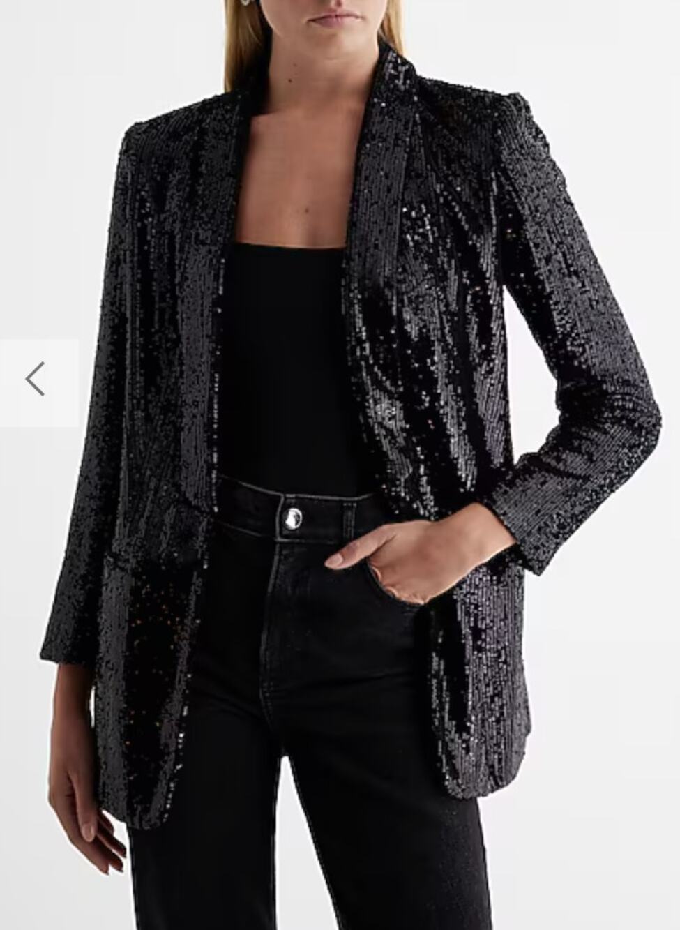 Express Black Sequin Open Front Boyfriend Blazer XS